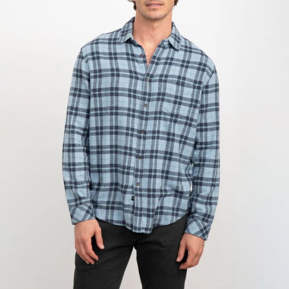 Rails Lennox Plaid Flannel Button Down Shirt Algae Melange Blue Medium NWT